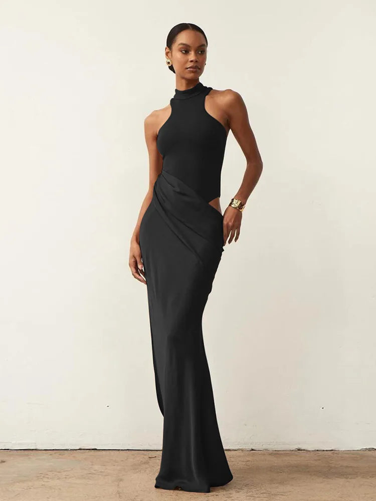 Velora™ Satin Hollow Maxi Dress