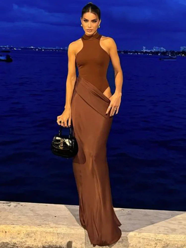 Velora™ Satin Hollow Maxi Dress