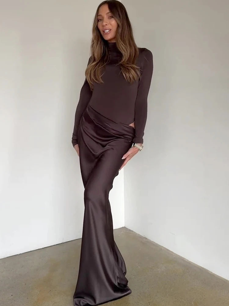 Velora™ Satin Hollow Maxi Dress