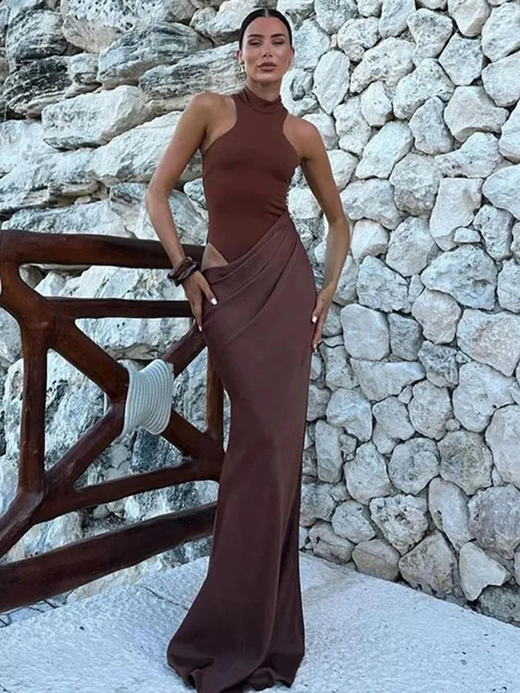 Velora™ Satin Hollow Maxi Dress