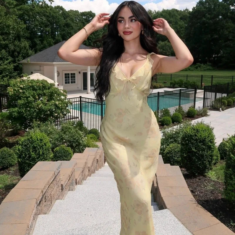 FloraLune™ Backless Maxi Dress