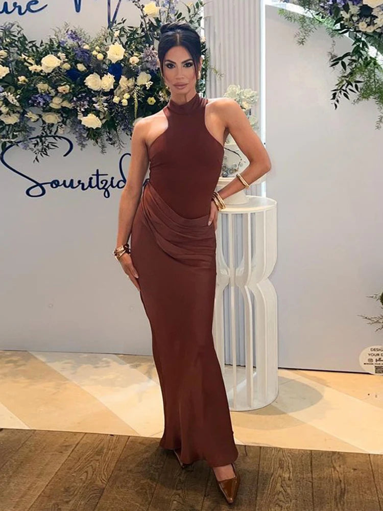 Velora™ Satin Hollow Maxi Dress