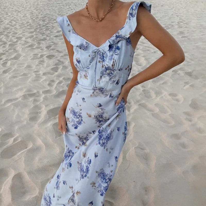 FloraLune™ Backless Maxi Dress