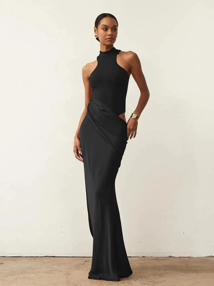 Velora™ Satin Hollow Maxi Dress